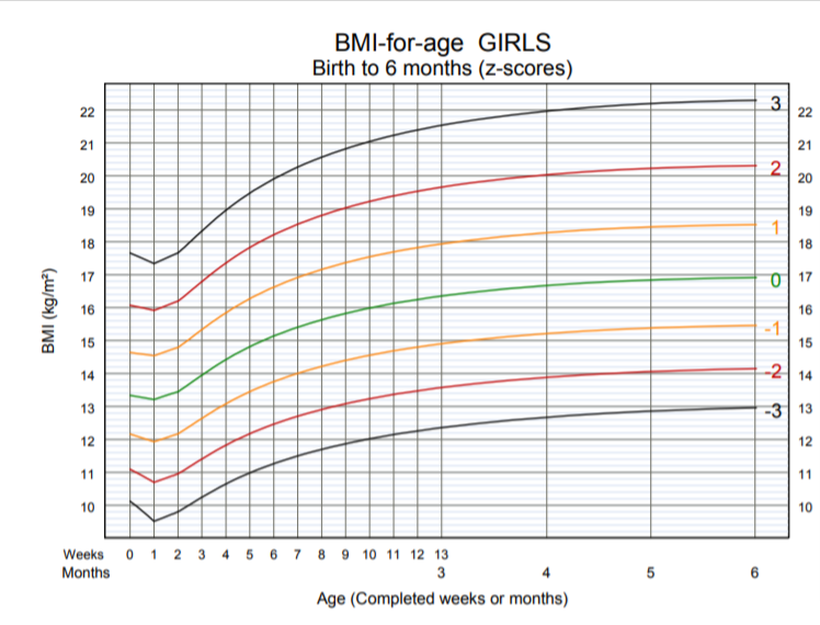 OMS - BMI per età bambine nascita 6 mesi