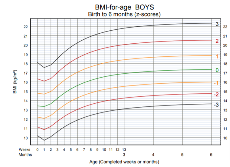 OMS - BMI per età bambino dalla nascita ai 6 mesi